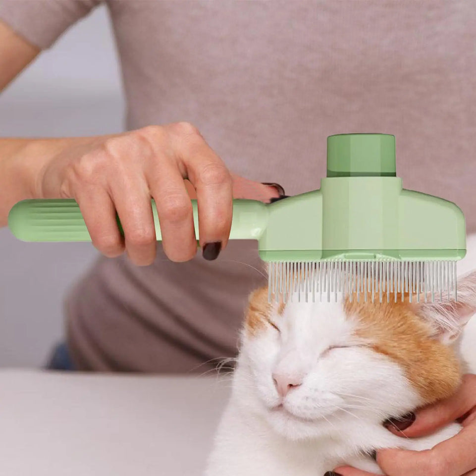 Dog Grooming Comb Self-Cleaning Long Hair Matting Tool Anti-Slip Grip Ergonomic Handle Detangling Comb for Dog & Cat Grooming