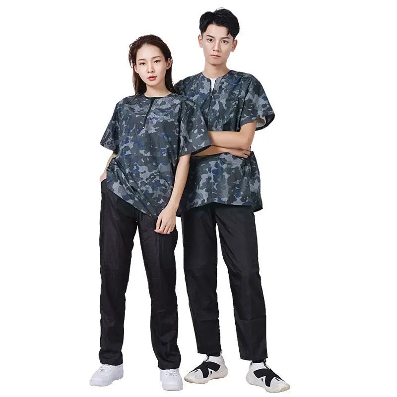Dog Grooming Work Clothes Pet Shop Uniforms Pet Groomer Smock Camouflage Short Sleeve Top Waterproof Apron Anti Hair Pants