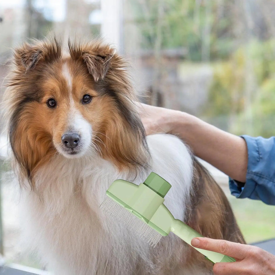 Dog Grooming Comb Self-Cleaning Long Hair Matting Tool Anti-Slip Grip Ergonomic Handle Detangling Comb for Dog & Cat Grooming