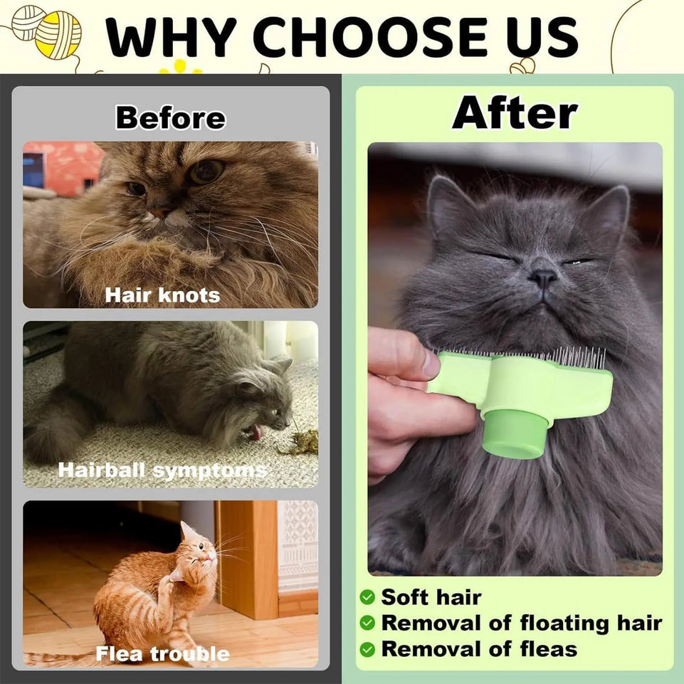Dog Grooming Comb Self-Cleaning Long Hair Matting Tool Anti-Slip Grip Ergonomic Handle Detangling Comb for Dog & Cat Grooming
