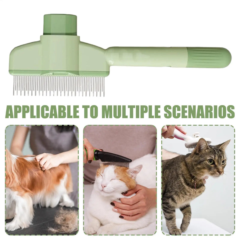Dog Grooming Comb Self-Cleaning Long Hair Matting Tool Anti-Slip Grip Ergonomic Handle Detangling Comb for Dog & Cat Grooming
