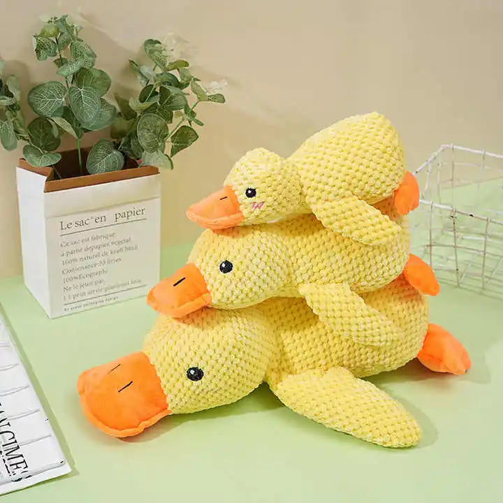Eco-Friendly Plush Duck Dog Toys - Small/Medium Chew Toys with Squeaker & Biting Molars, Soft Embossed Cotton Duck Pet Toys