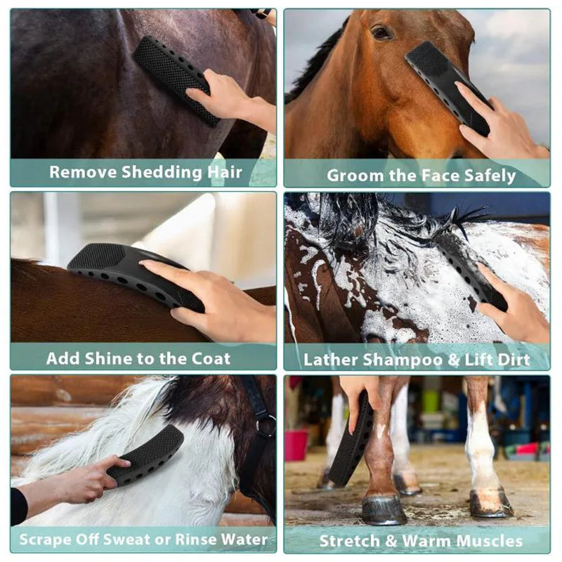 Horse Grooming Brush for Bathing & Massage - Pet Dog Horse Brush with Ergonomic Handle, Deshedding & Skin Care Tool