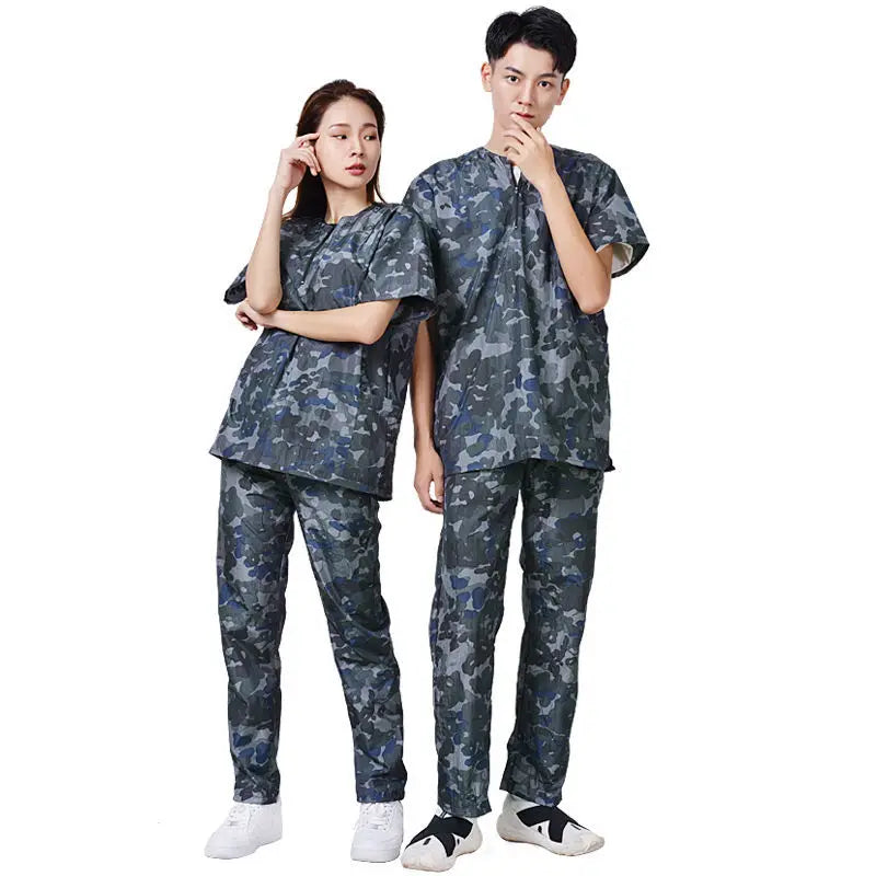 Dog Grooming Work Clothes Pet Shop Uniforms Pet Groomer Smock Camouflage Short Sleeve Top Waterproof Apron Anti Hair Pants