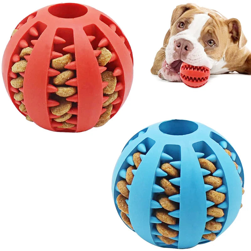 Dog Treat Dispensing Ball - Natural Rubber Chew Toy for Teeth Cleaning, Elastic Interactive Puzzle Toy to Relieve Boredom