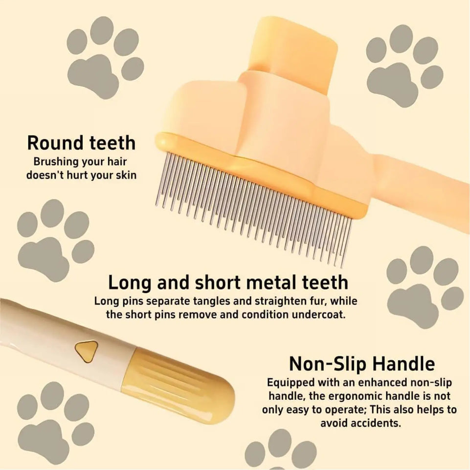 Dog Grooming Comb Self-Cleaning Long Hair Matting Tool Anti-Slip Grip Ergonomic Handle Detangling Comb for Dog & Cat Grooming