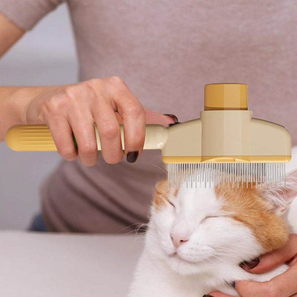 Dog Grooming Comb Self-Cleaning Long Hair Matting Tool Anti-Slip Grip Ergonomic Handle Detangling Comb for Dog & Cat Grooming