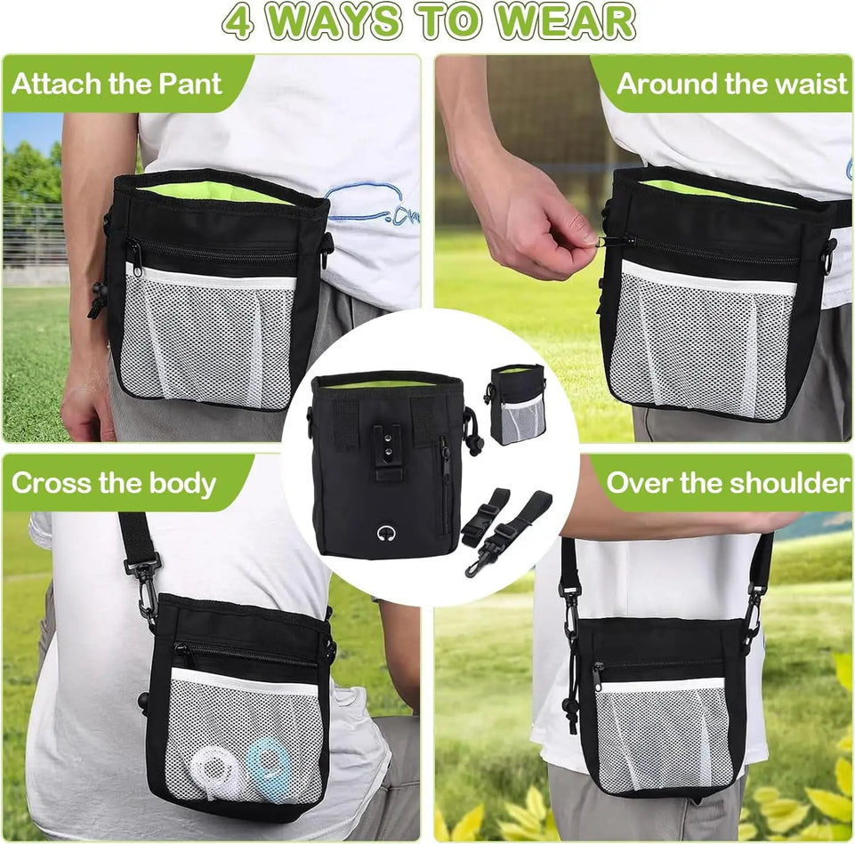 Pets First Dog Treat Training Pouch - Treat Bag for Kibble, Food, Toys, Accessories with Built-in Poop Bag Dispenser - Holder