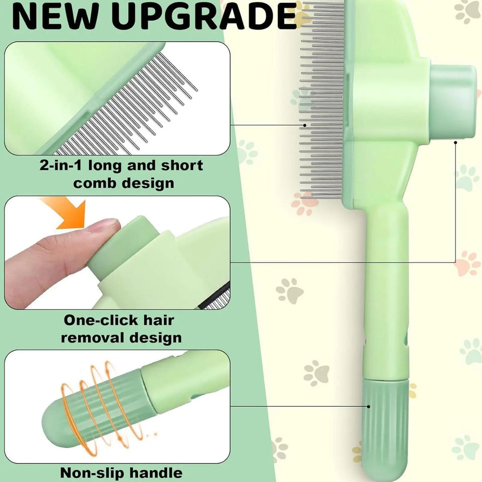 Dog Grooming Comb Self-Cleaning Long Hair Matting Tool Anti-Slip Grip Ergonomic Handle Detangling Comb for Dog & Cat Grooming