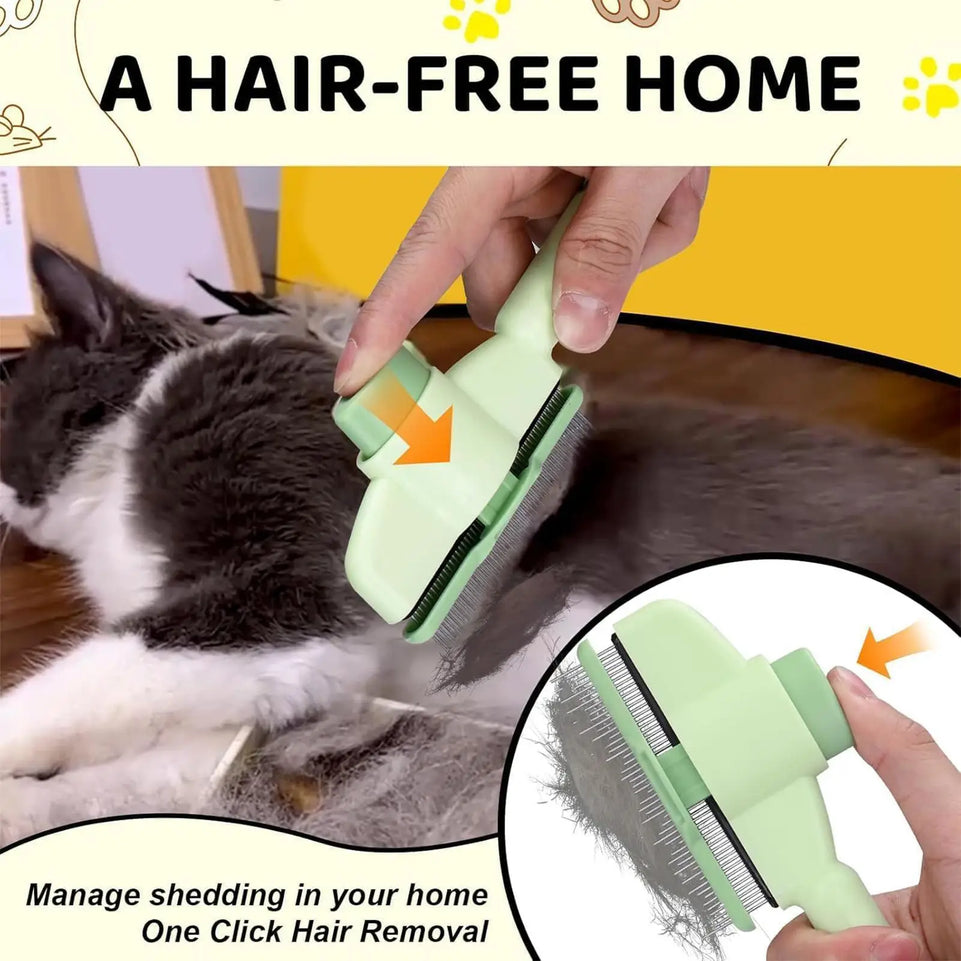 Dog Grooming Comb Self-Cleaning Long Hair Matting Tool Anti-Slip Grip Ergonomic Handle Detangling Comb for Dog & Cat Grooming
