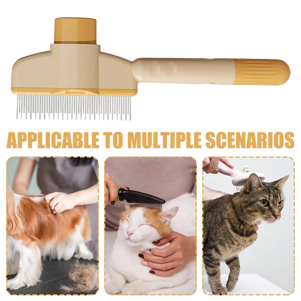 Dog Grooming Comb Self-Cleaning Long Hair Matting Tool Anti-Slip Grip Ergonomic Handle Detangling Comb for Dog & Cat Grooming