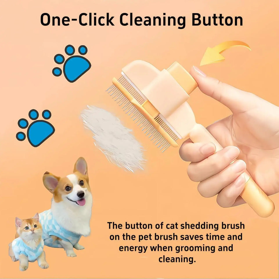Dog Grooming Comb Self-Cleaning Long Hair Matting Tool Anti-Slip Grip Ergonomic Handle Detangling Comb for Dog & Cat Grooming