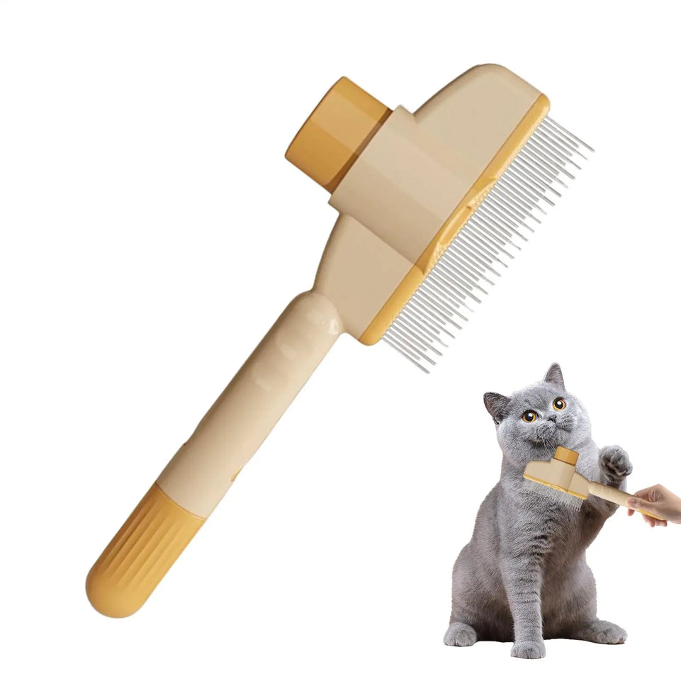 Dog Grooming Comb Self-Cleaning Long Hair Matting Tool Anti-Slip Grip Ergonomic Handle Detangling Comb for Dog & Cat Grooming
