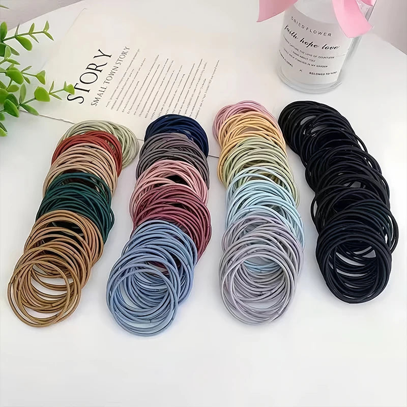 New 100PCS/Set Women 4CM Basic Nylon Elastic Hair Bands Ponytail Hair Scrunchie Rubber Bands Headband Hair Accessories Headwear