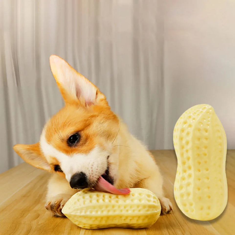 Dog Toy, Durable Chew Squeaky Ball for Teeth Grinding, Peanut - Shaped Interactive Play Toy for Dogs